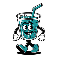 Cartoon Walking Drink Cup with Straw Vector Illustration