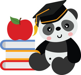 Graduation Panda with Books and Apple