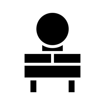 recommend clip art: Minimalist rendering of vanity table with a round mirror in pure black silhouette