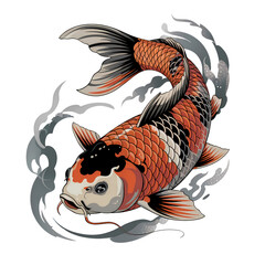 illustration depicts a magnificent showa koi fish swimming, transparent background, png