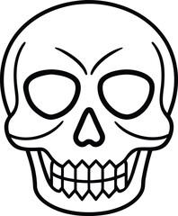 Simple Black Line Art Skull Design Spooky Halloween Minimalist Vector Graphic