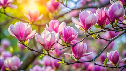 Obraz premium Blooming Pink Magnolia Flowers in Sunlight