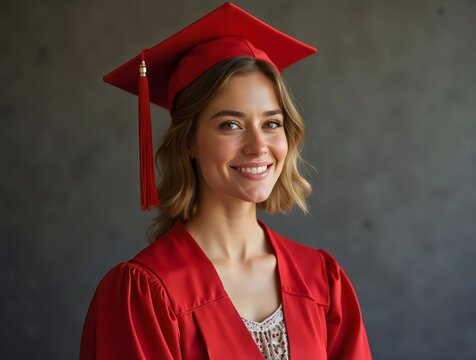JOVENES VESTIDOS DE TOGA Y BIRRETE ROJO EN SU GRADUACION