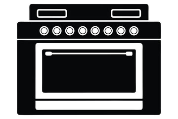Obraz premium An isolated illustration presents a blackandwhite stove with control knobs and oven