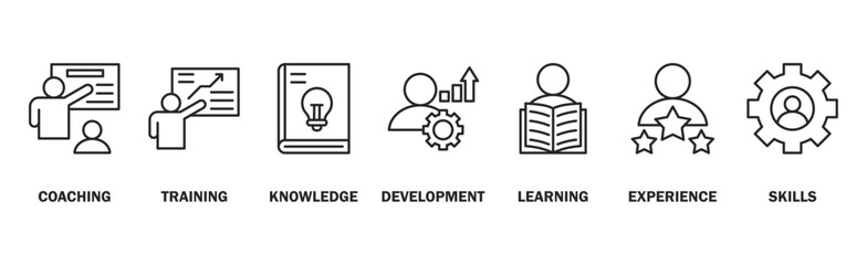 Training banner web icon vector illustration concept for education with icon of coaching, teaching, knowledge, development, learning, experience, and skills