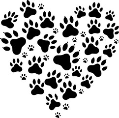 Cat Silhouettes with Paw Prints vector