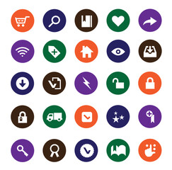 Flat web icons vector set includes business, internet, media, search, and arrow symbols for website and mobile applications design