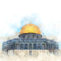 Obraz premium Watercolor Painting of the Dome of the Rock in Jerusalem