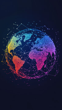 A globe made of vibrant colored threads on a black background, illustrating the interconnectedness and complexity of global networks and communication