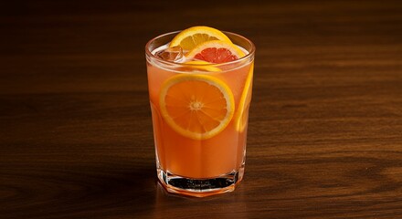 Refreshing Citrus Cocktail in Highball Glass on Wood