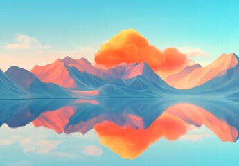 Dreamy lake and mountains reflecting the glow