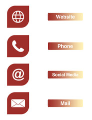 website, phone, social media and email icons on transparent background