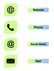 website, phone, social media and email icons on transparent background