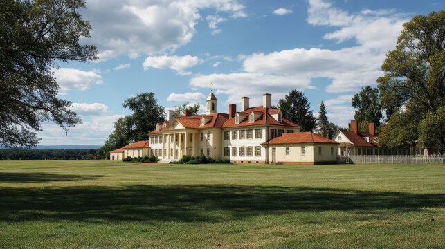 Historic Mount Vernon Estate: George Washington's Iconic Home Surrounded by Lush Gardens and Scenic Skies in Virginia