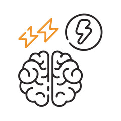 Brain with electricity symbols representing headache