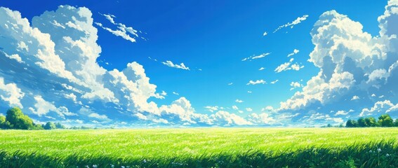 A tranquil picture of blue sky and green land