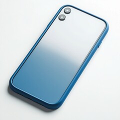 Blue smartphone with mirror back panel on a light surface