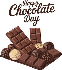 Happy chocolate day text. Handwritten modern brush ink calligraphy. Handwriting text is great for posters, postcards, banners, t-shirt printing labels, stickers, and logos. Vector illustration.