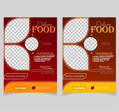 Set of restaurant menu and flyer design templates modern with colorful size A4 size. Vector illustrations for food and drink marketing material, ads, templates, cover design. 