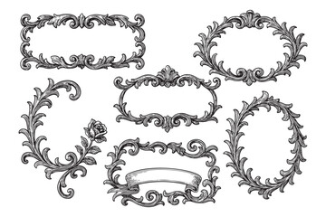 Fototapeta premium flourish border vintage frame set woodcut engraving vector illustration