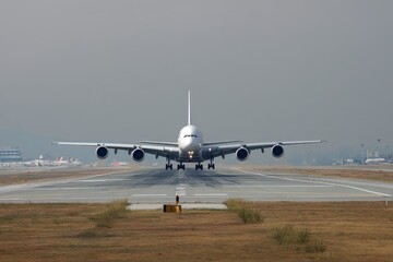 Unmarked Airbus A380 Jet Taking Off from Frankfurt Airport - Aviation in Action