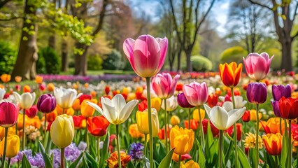 Fototapeta premium A garden of colorful tulips flowers.