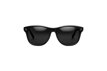 Classic black sunglass front view isolated on transparent background.