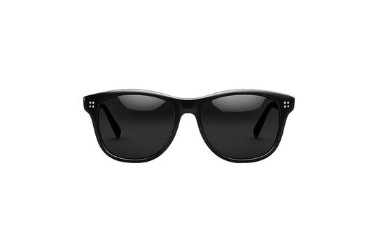 Classic black sunglass front view isolated on transparent background.