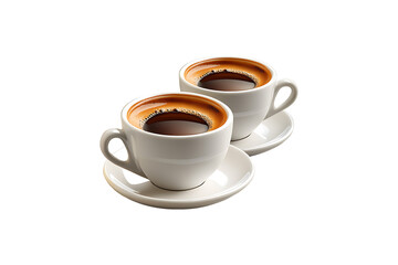 Two Cups of Fresh Espresso Coffee isolated on transparent background.