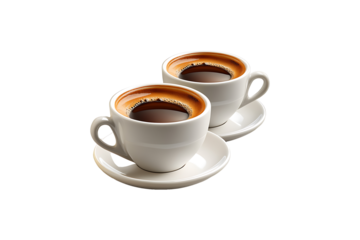 Two Cups of Fresh Espresso Coffee isolated on transparent background.