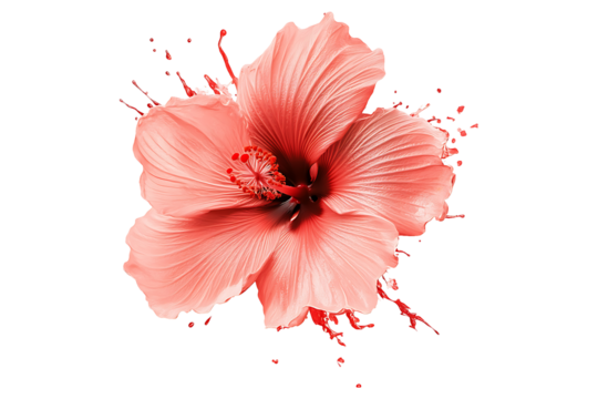 Coral Pink Hibiscus with Splatters isolated on transparent background.