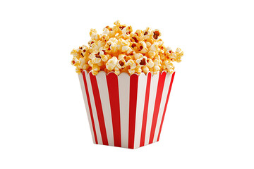 Delicious popcorn snack in red and white box isolated on transparent background.