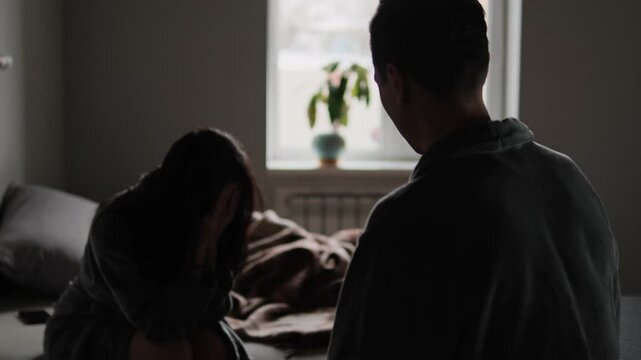 Man shouting at woman in tears. Emotional trauma and toxic argument. Realistic look at raw, unfiltered emotions and signs of domestic abuse in real life conflict.