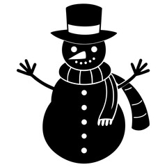 Snowman with scarf and carrot nose silhouette vector illustration 