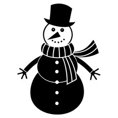 Snowman with scarf and carrot nose silhouette vector illustration 