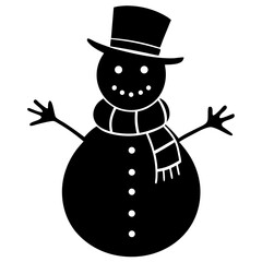 Snowman with scarf and carrot nose silhouette vector illustration 