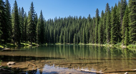 Serene Mountain Lake Reflecting a Pristine Forest