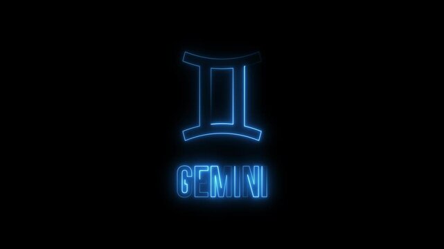 Gemini zodiac sign with glowing blue line effect on a black background. 4K