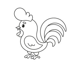 Cute Rooster Coloring Page. Vector Illustration