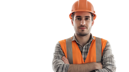 Confident Construction Worker Making Eye Contact on Transparent Background