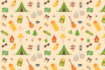 Kids Summer Camp. Vector Seamless Repeating Pattern.