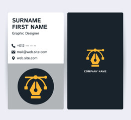 Minimalist graphic designer business card with yellow pen tool vector icon.