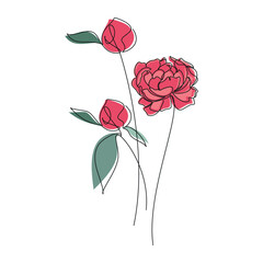 Hand drawn peony flower bud vector. Linear icon. Line continuous drawing. Floral design, botanical print, card, wall art poster, logo, sign, doodle, symbol. Abstract cartoon plant illustration