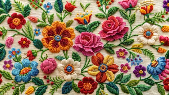 Floral motifs on embroidered fabric, embroidery, floral,  embroidery,floral