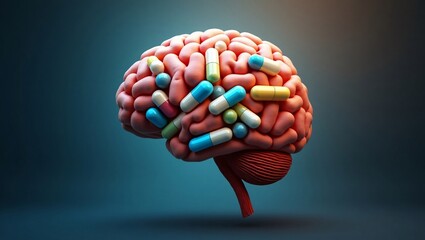 Neuroscience and Medication – Brain with Pills Concept Art