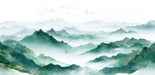 mist-shrouded landscape painting