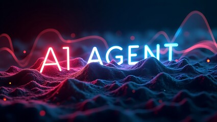 Fototapeta premium AI agent hologram, glowing text, 3D rendering