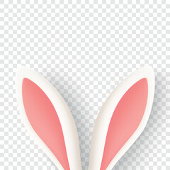 Fototapeta premium Vector Easter Design Template - White 3D Bunny Ears Closeup Isolated. Cute Minimalist Spring Holiday Design Element. Vector Illustration for Easter Celebration Card, Flyer, Social Media Post