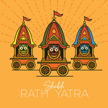 Traditional Indian Rath Yatra Poster Design &ndash; Lord Jagannath, Balabhadra, Subhadra