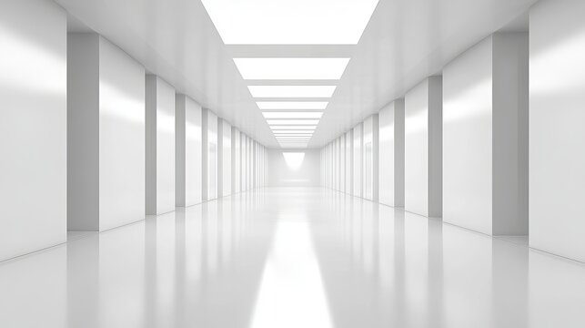 Modern minimalist white corridor interior architecture design room clean space empty walls floor